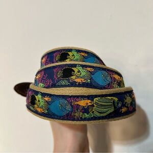 YRI Belts Colorful Fish Patterned Canvas Brown Leather Belt Novelty Tropical